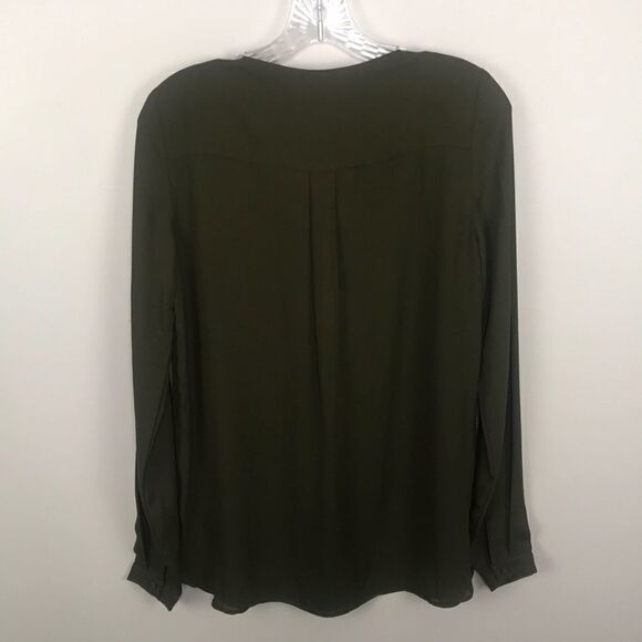 Tobi Army Green Lace Up Sheer Long Sleeve Blouse Women's Size Small - Picture 7 of 7